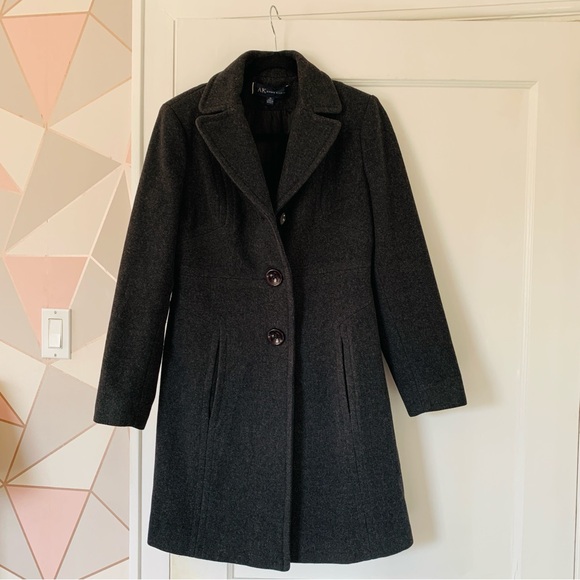 Wool Blend Jacket Grey Mid-Length Single Breasted Coat Anne Klein Extra Small - Picture 2 of 13